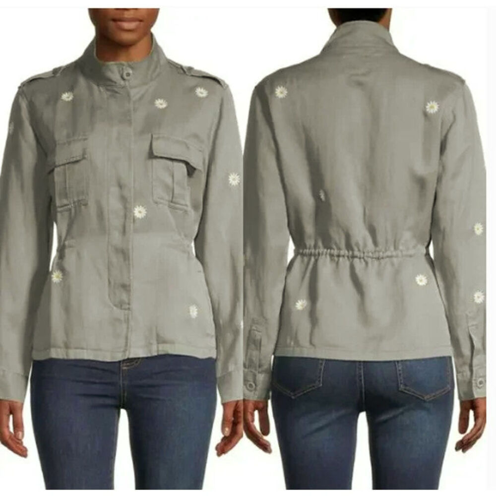 Rails Sahara Daisy Jacket Sage Green Embroidered Linen Utility Field Coat L